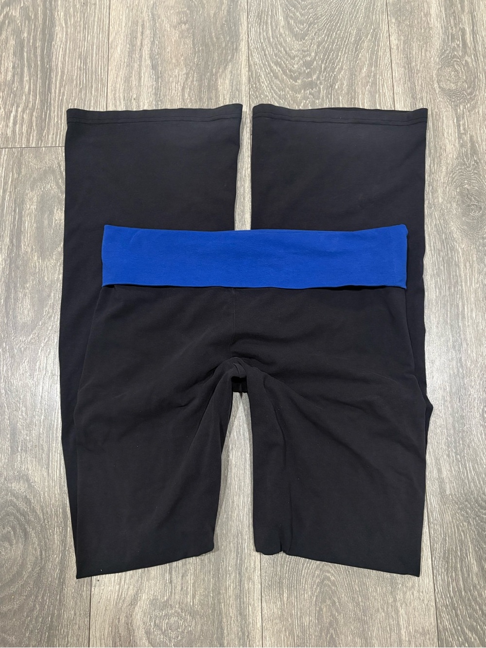 Black and Blue Foldover Waistband flare leggings
